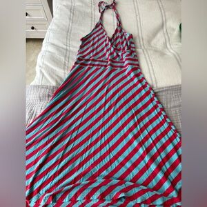 Blue and red striped halter dress